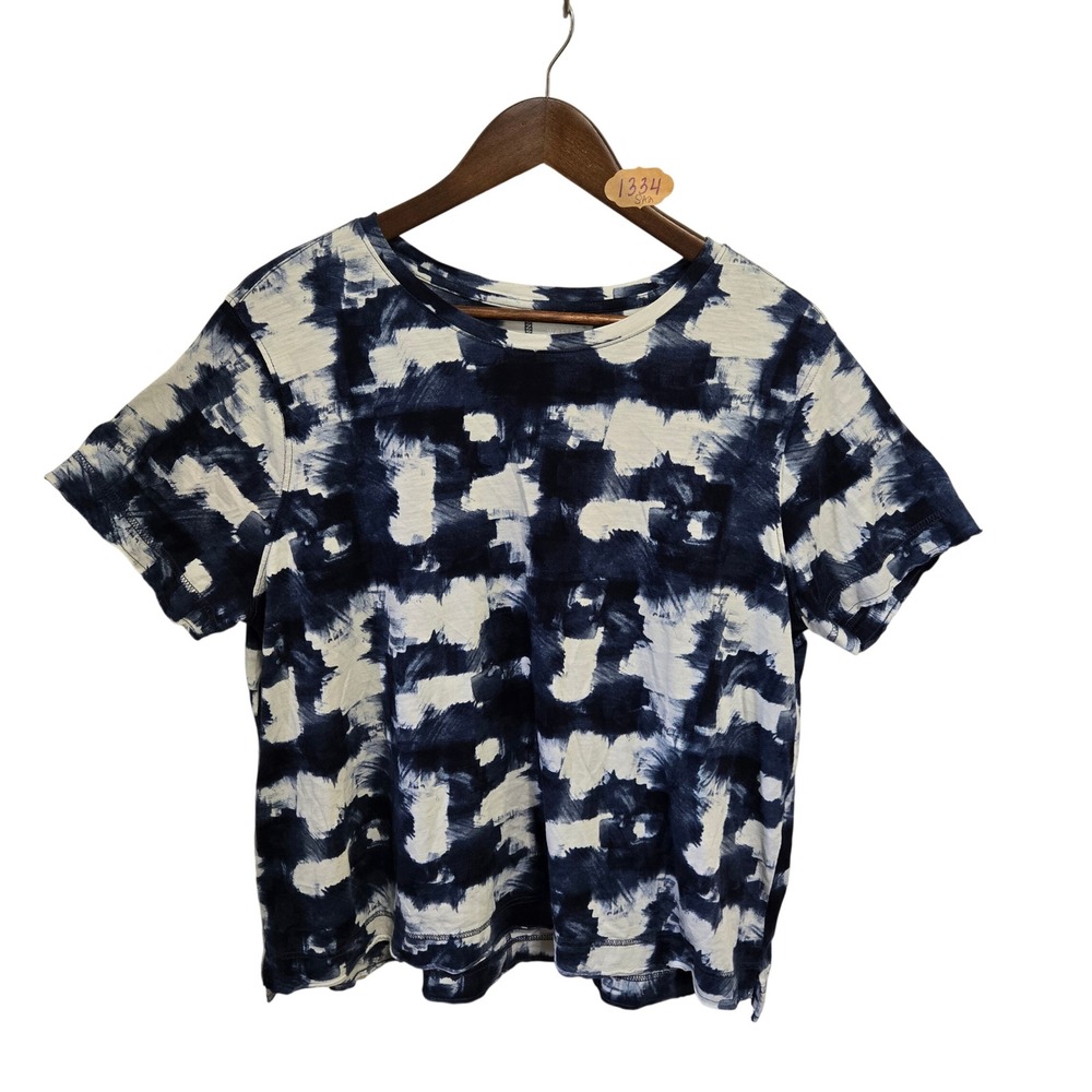 Westbound Womens XL Navy Blue White Tie Dye Short Sleeve Pocket‎ T-Shirt Cotton